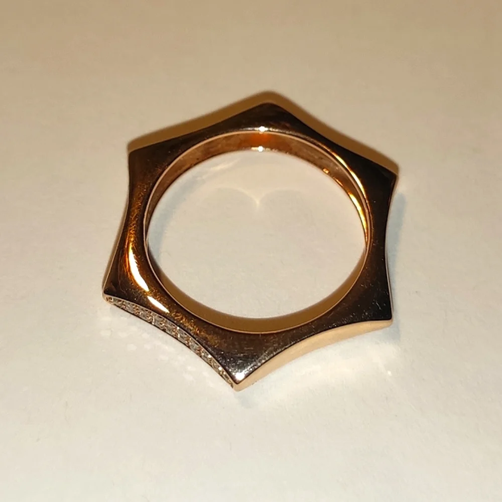 Solid 14K Rose Gold Diamonds Hexagon Ring